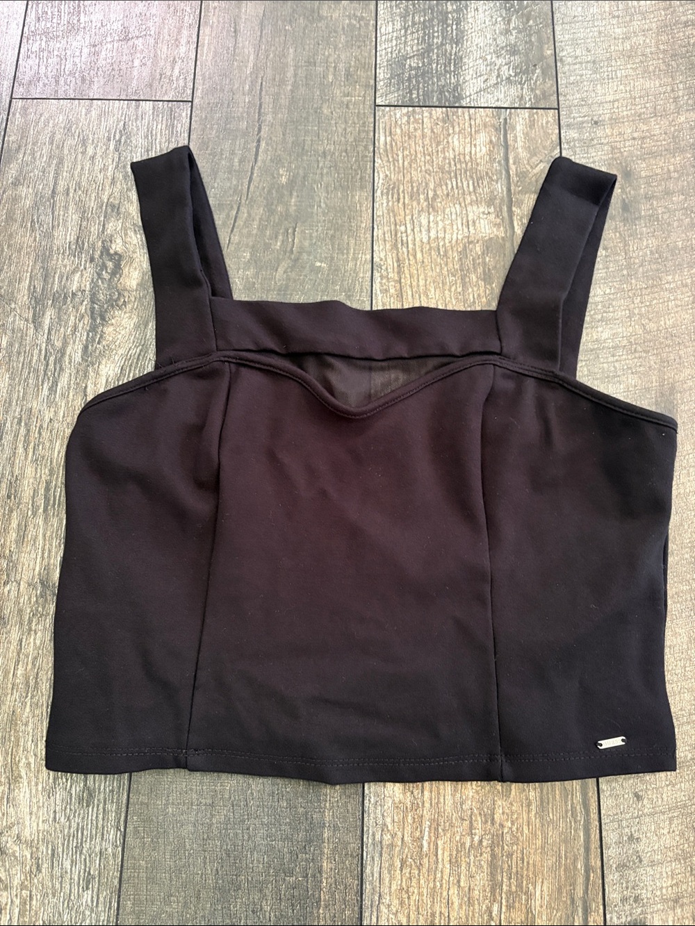 Guess by Marciano Black Structured Square-Neck Crop Top